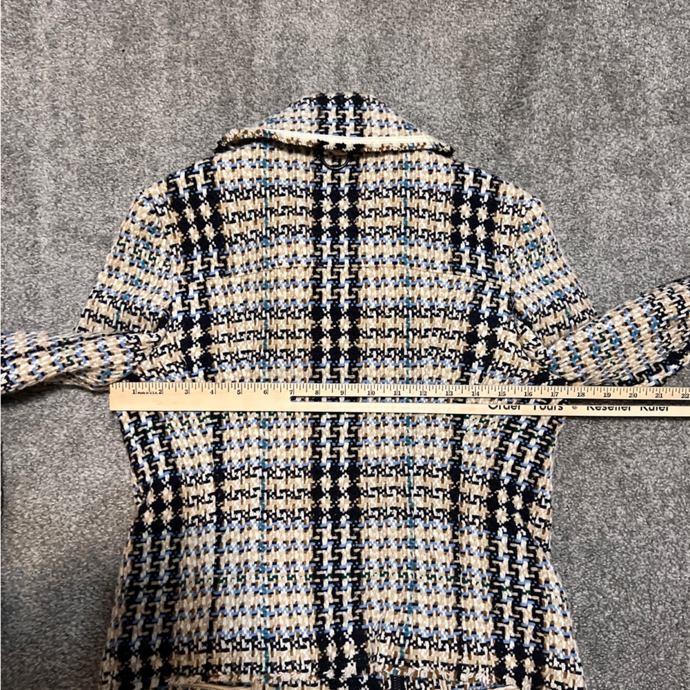 burberry jacket‎ womens 8 tan blue tweed houndstooth blazer quiet luxury classic - Picture 11 of 16